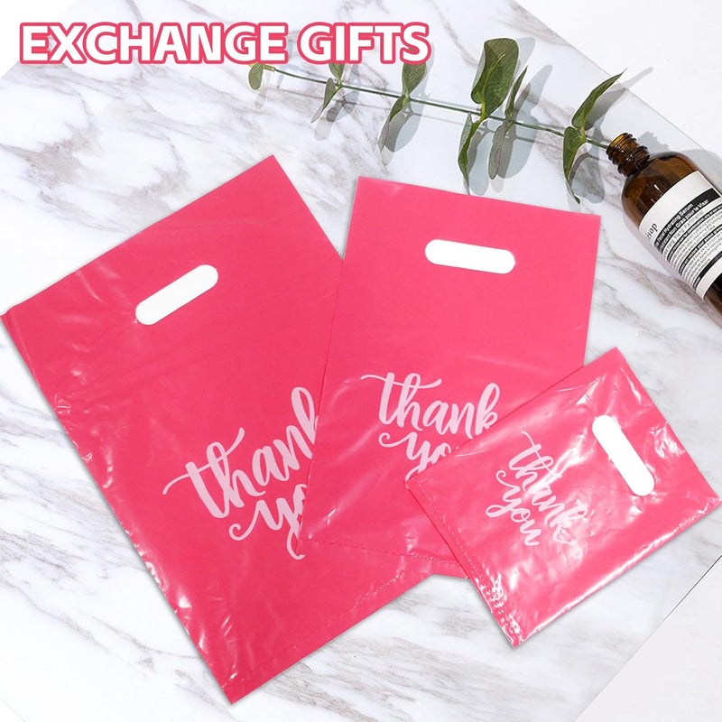 Heran 200PCS Thank You Bags for Small Business Pink Retail Bags with Handle, 3 Sizes Plastic Grocery Merchandise Sale Bag for Clothes Boutique Gift, Reusable Goodie Bag Bulk for Store Party Favor Purchase - Image 4